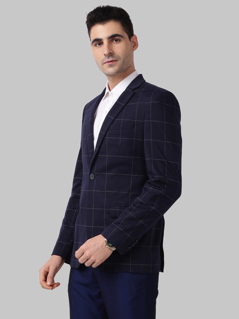 Park Avenue Men Blue Checks Active Fit Terry Blend Blazer