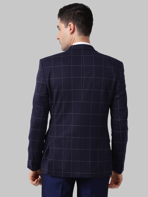 Park Avenue Men Blue Checks Active Fit Terry Blend Blazer