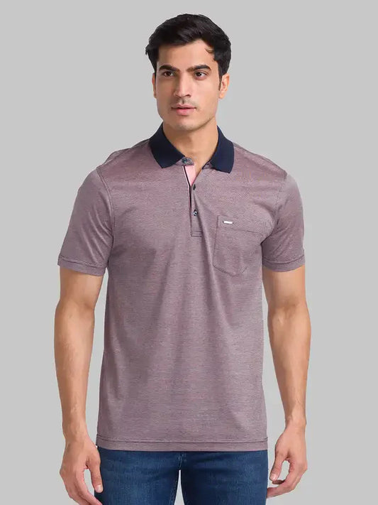 Men Orange Slim Fit Two Tone Cotton Round Neck Collar Polo T-Shirt