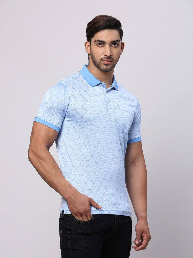 Park Avenue Blue Structure Slim Fit Cotton T-Shirt