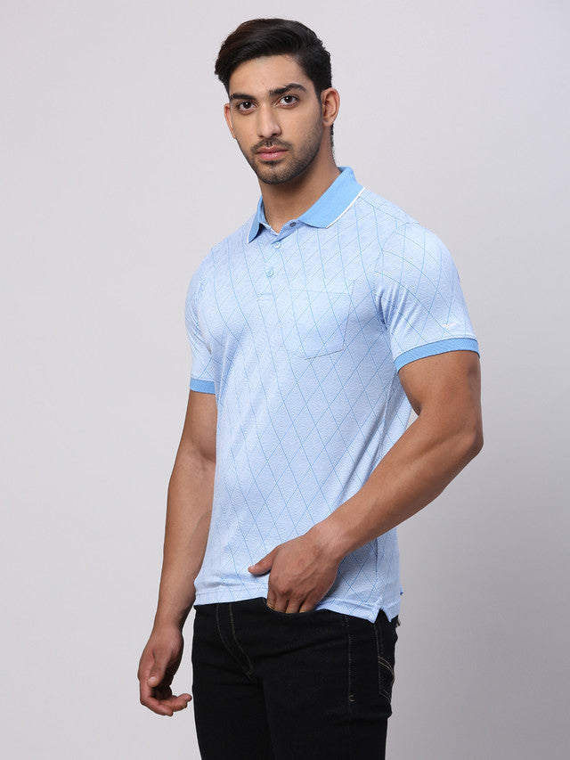 Park Avenue Blue Structure Slim Fit Cotton T-Shirt
