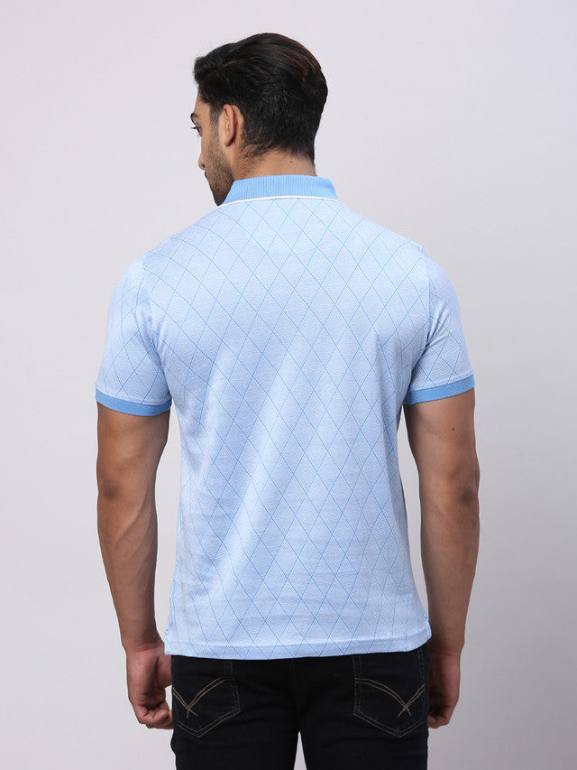 Park Avenue Blue Structure Slim Fit Cotton T-Shirt