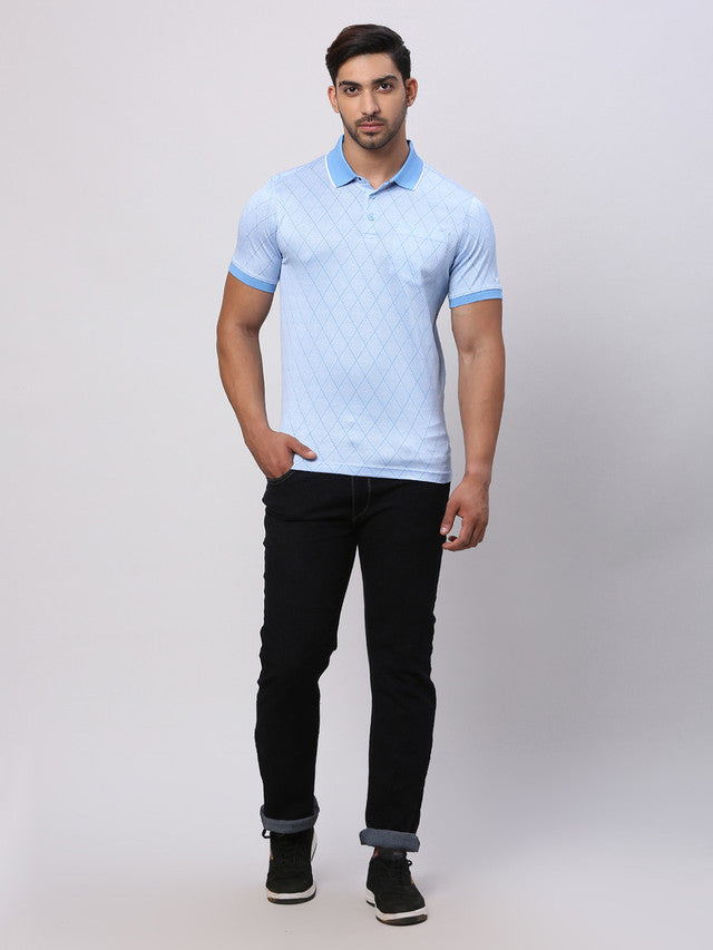 Park Avenue Blue Structure Slim Fit Cotton T-Shirt
