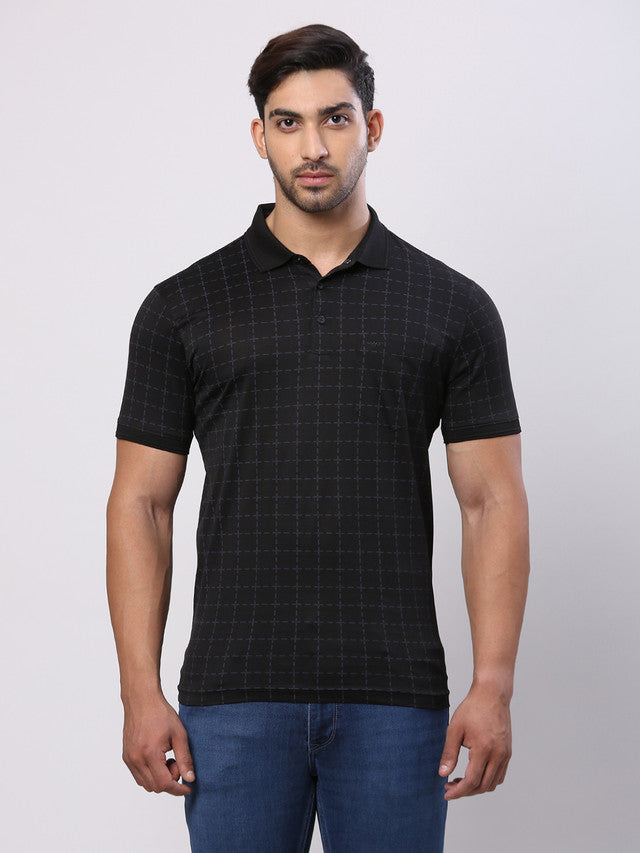 Park Avenue Black Printed Slim Fit Cotton T-Shirt