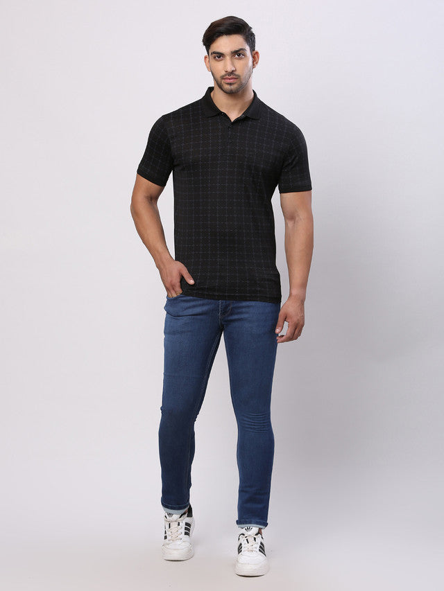 Park Avenue Black Printed Slim Fit Cotton T-Shirt