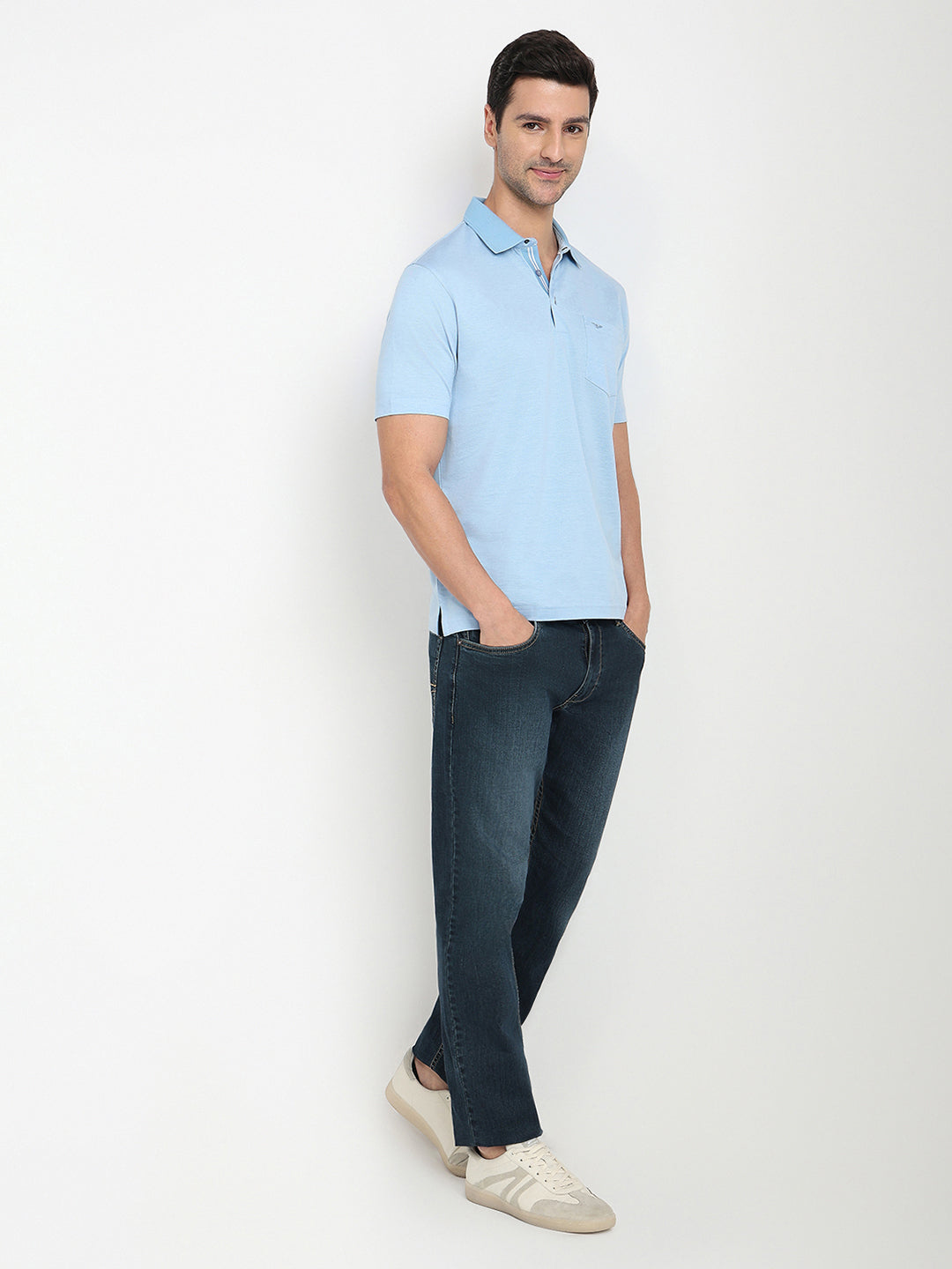Park Avenue Men Blue Two Tone Slim Fit Cotton Half Sleeve Round Neck Collar T-Shirt