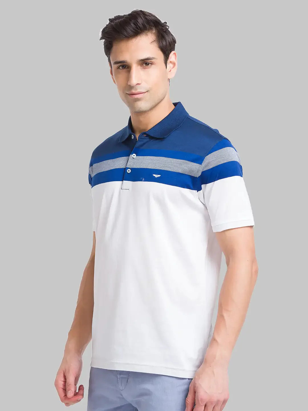 Park Avenue Men White Stripe Slim Fit Cotton T-Shirt