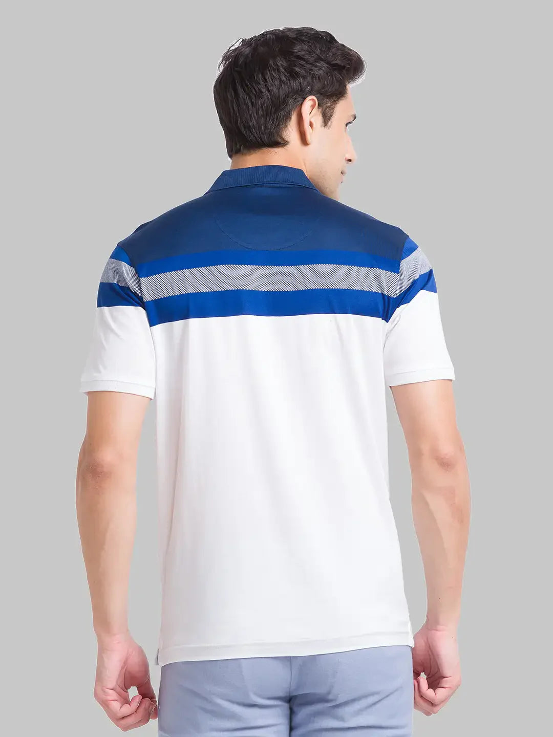 Park Avenue Men White Stripe Slim Fit Cotton T-Shirt