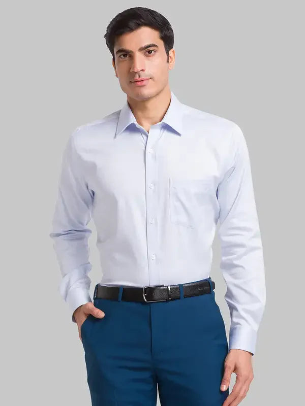 Men Blue Regular Fit Solid Cotton Full Sleeve Ainsley Collar Shirts