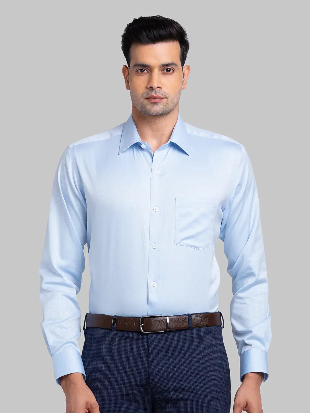Men Blue Regular Fit Structure Cotton Full Sleeve Ainsley Collar Shirts