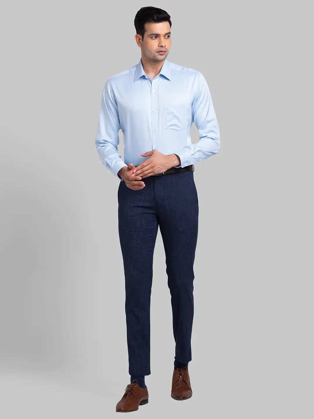 Men Blue Regular Fit Structure Cotton Full Sleeve Ainsley Collar Shirts