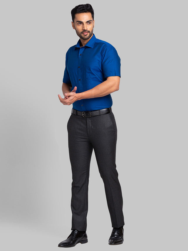 Park Avenue Men Blue Self Design Regular Fit Full Sleeve Semi Cut Away Collar Shirt