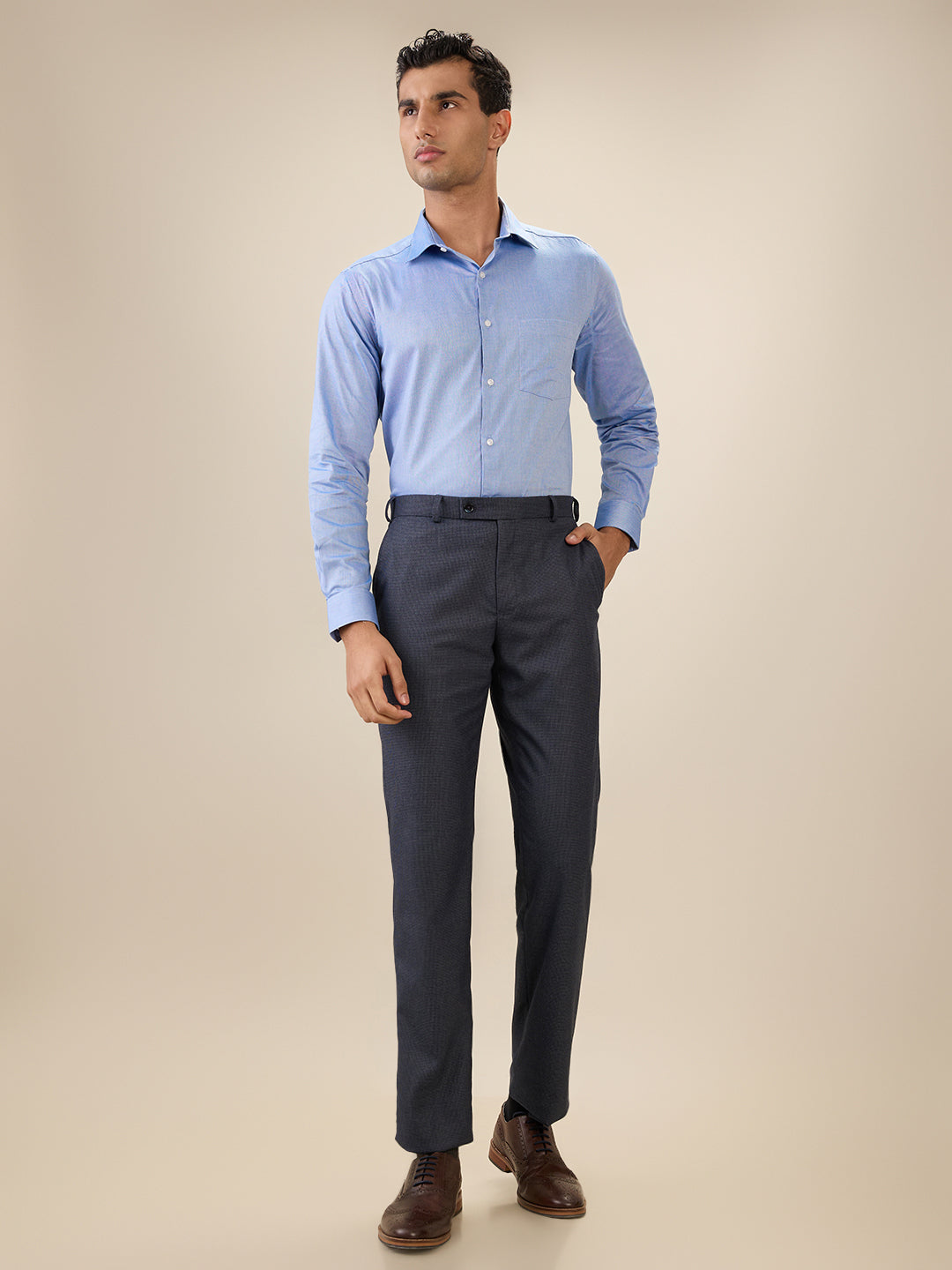 Park Avenue Men Blue Structure Regular Fit Cotton Full Sleeve Ainsley Collar Formal Shirt