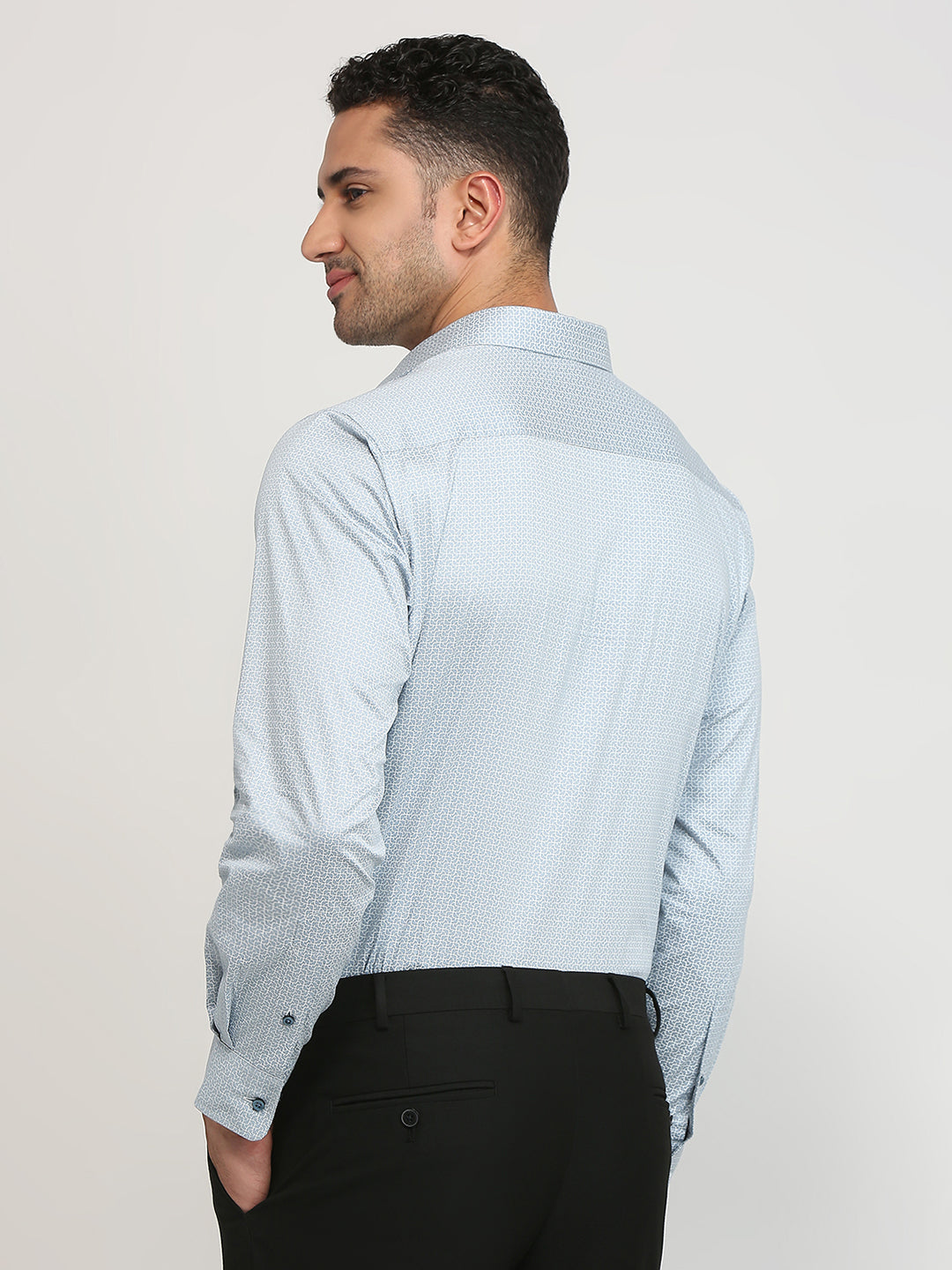 Park Avenue Men Grey Printed Regular Fit Cotton Formal Shirt