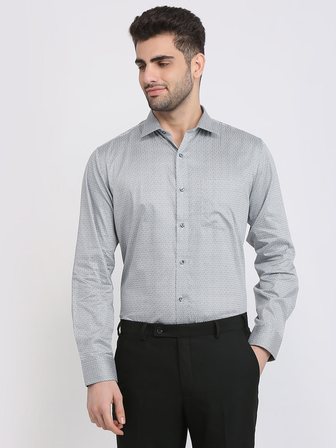 Park Avenue Men Green Printed Regular Fit Cotton Formal Shirt