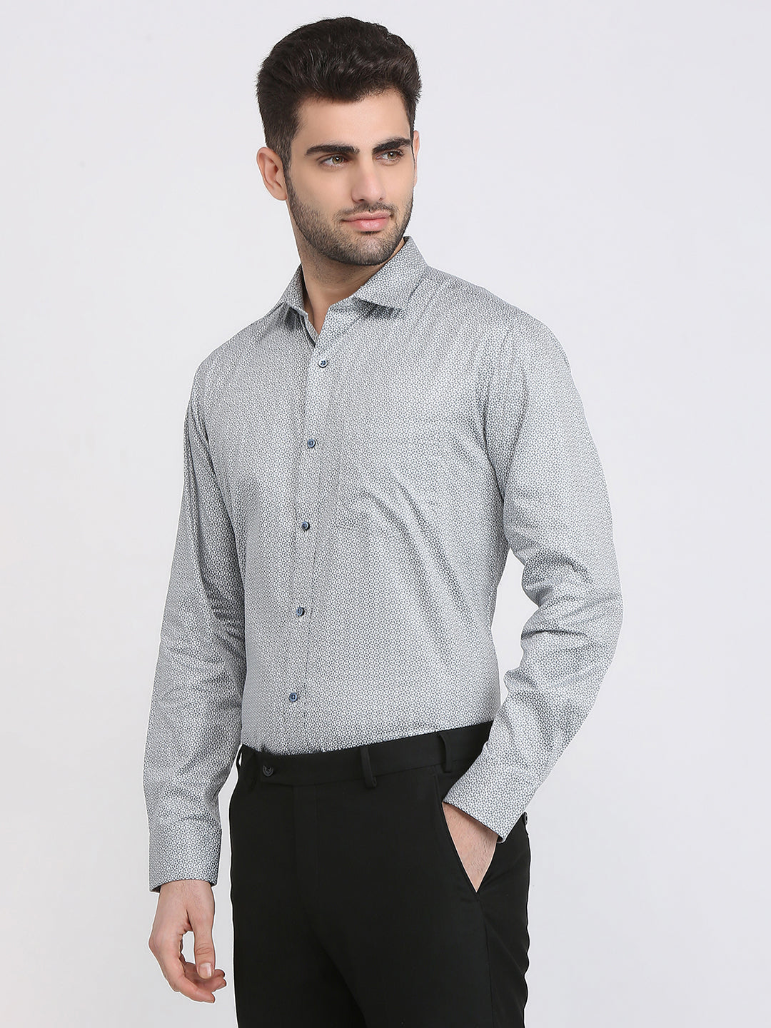 Park Avenue Men Green Printed Regular Fit Cotton Formal Shirt