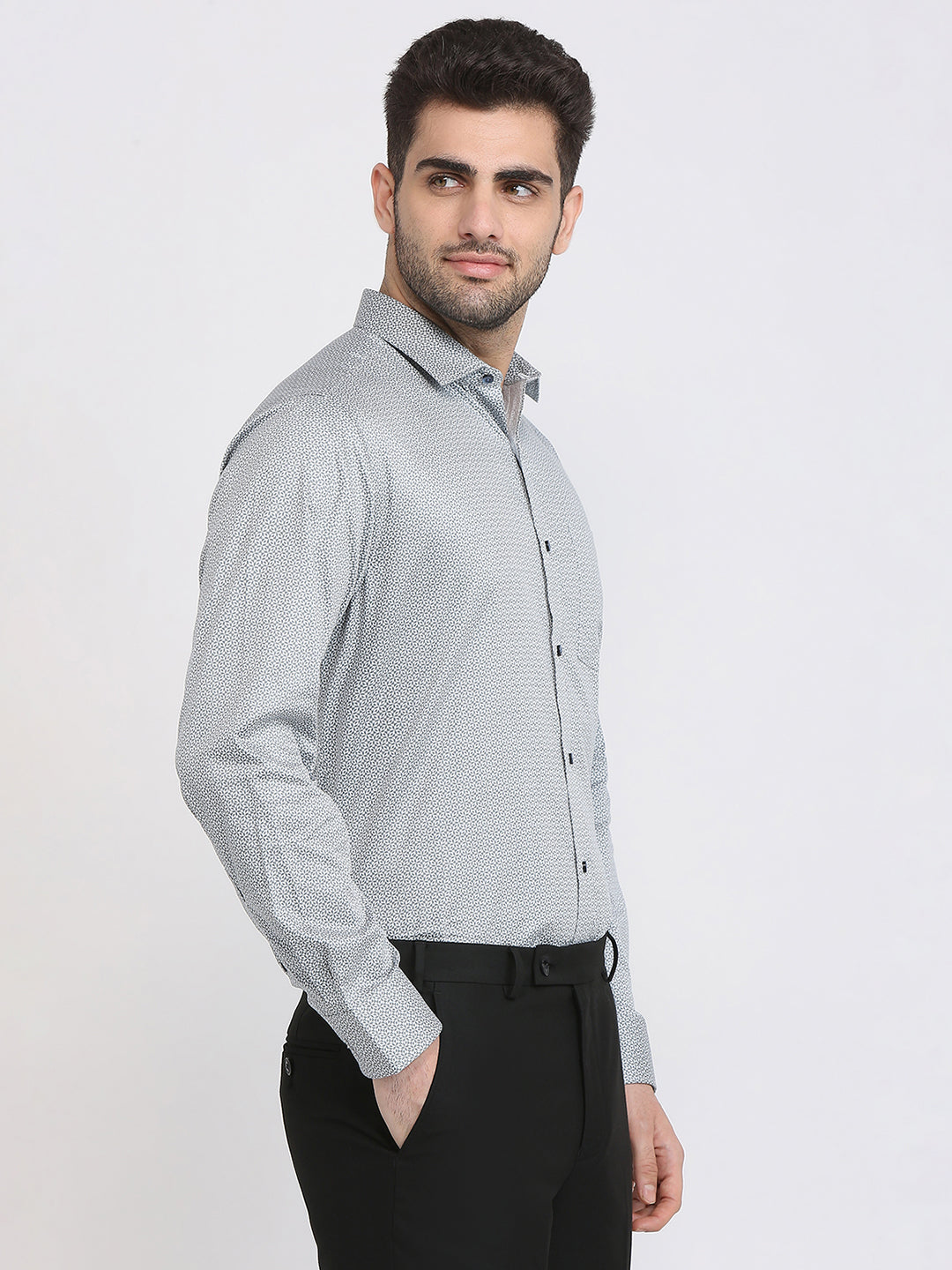 Park Avenue Men Green Printed Regular Fit Cotton Formal Shirt