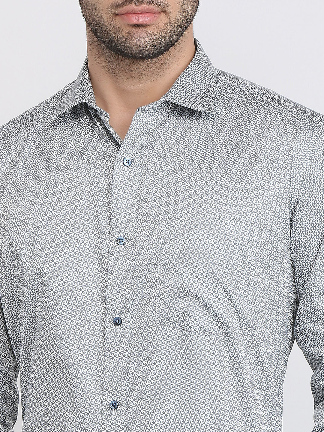 Park Avenue Men Green Printed Regular Fit Cotton Formal Shirt
