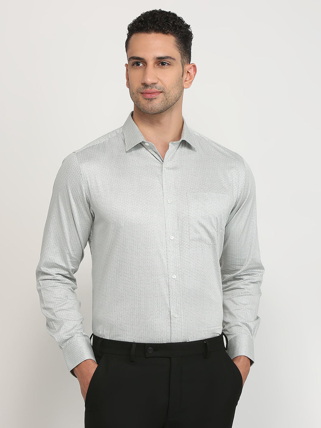 Park Avenue Men Grey Printed Regular Fit Cotton Formal Shirt