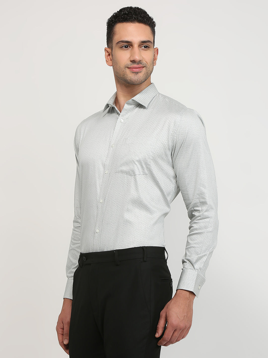 Park Avenue Men Grey Printed Regular Fit Cotton Formal Shirt