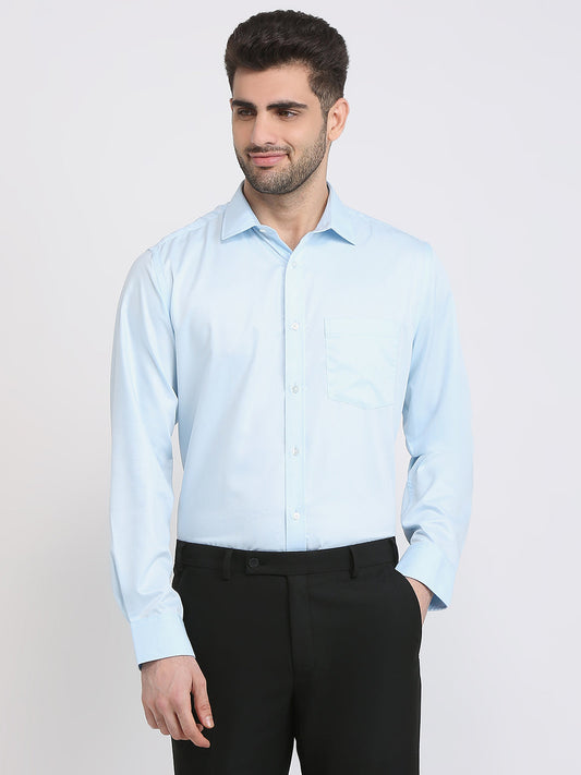 Park Avenue Men Blue Solid Regular Fit Cotton Blend Formal Shirt