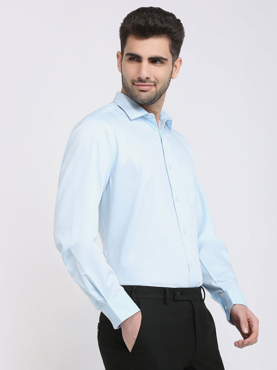 Park Avenue Men Blue Solid Regular Fit Cotton Blend Formal Shirt