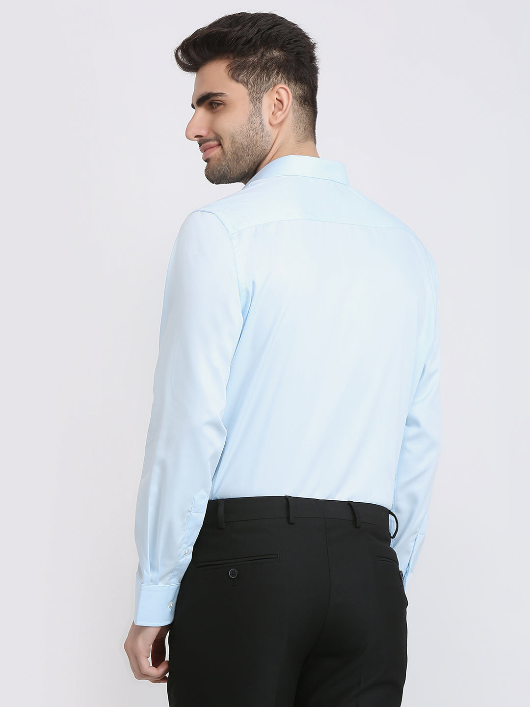 Park Avenue Men Blue Solid Regular Fit Cotton Blend Formal Shirt