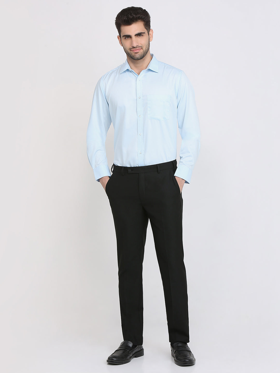 Park Avenue Men Blue Solid Regular Fit Cotton Blend Formal Shirt
