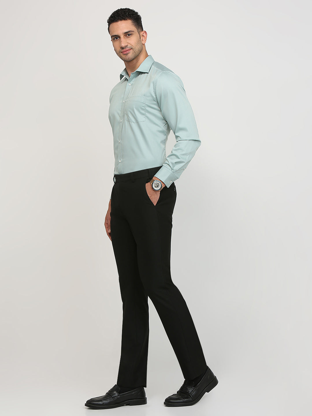 Park Avenue Men Blue Solid Regular Fit Cotton Blend Formal Shirt