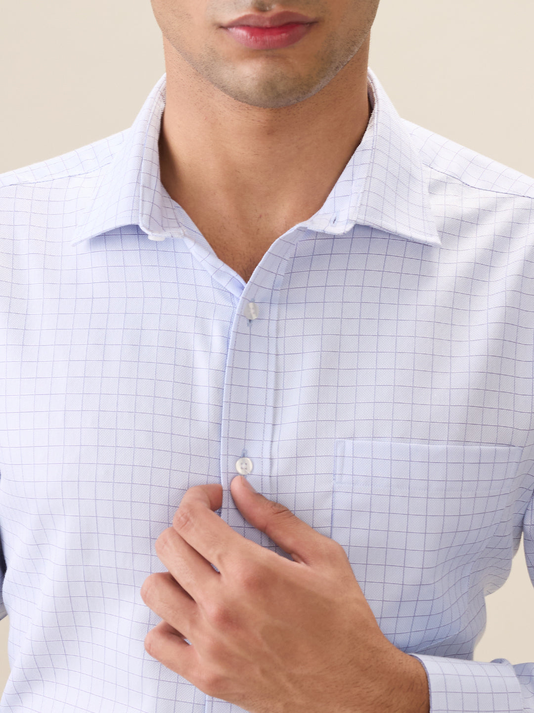 Park Avenue Men Blue Checks Regular Fit Cotton Blend Full Sleeve Ainsley Collar Formal Shirt