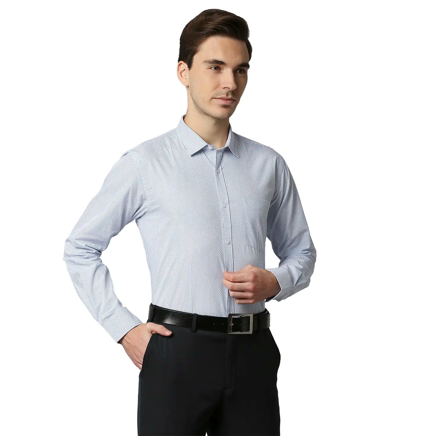 Men Blue Slim Fit Stripe Cotton Shirts