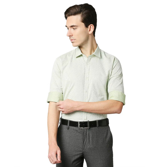 Men Green Slim Fit Structure Cotton Shirts