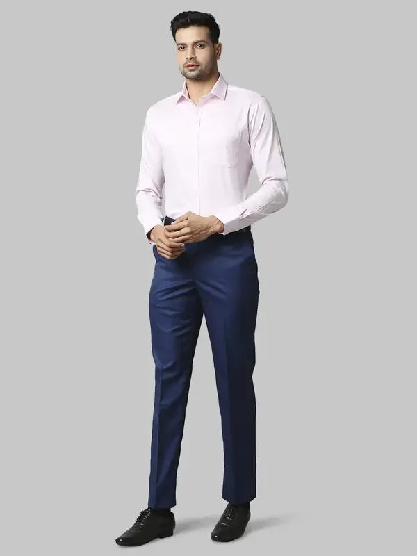 Men Blue Slim Fit Structure Cotton Shirts