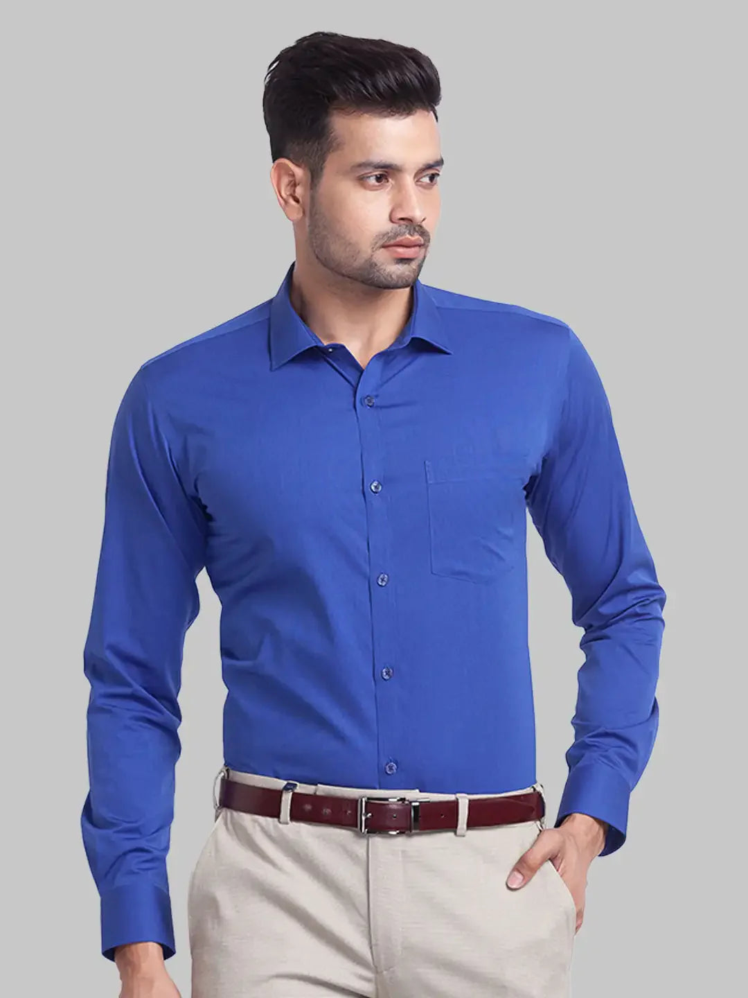 Men Blue Slim Fit Fil-A-Fil Cotton Cut Away Collar Shirts