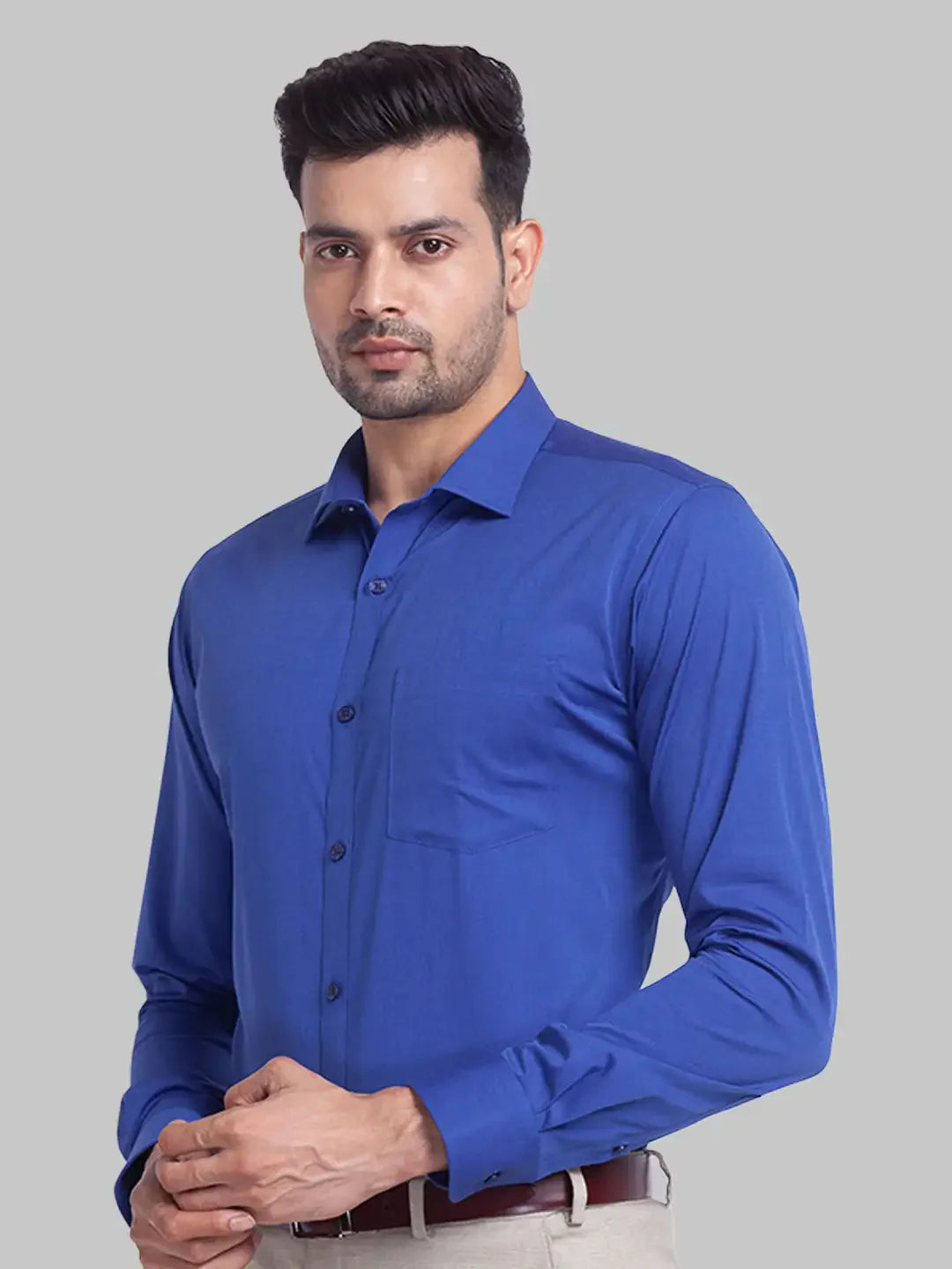 Men Blue Slim Fit Fil-A-Fil Cotton Cut Away Collar Shirts
