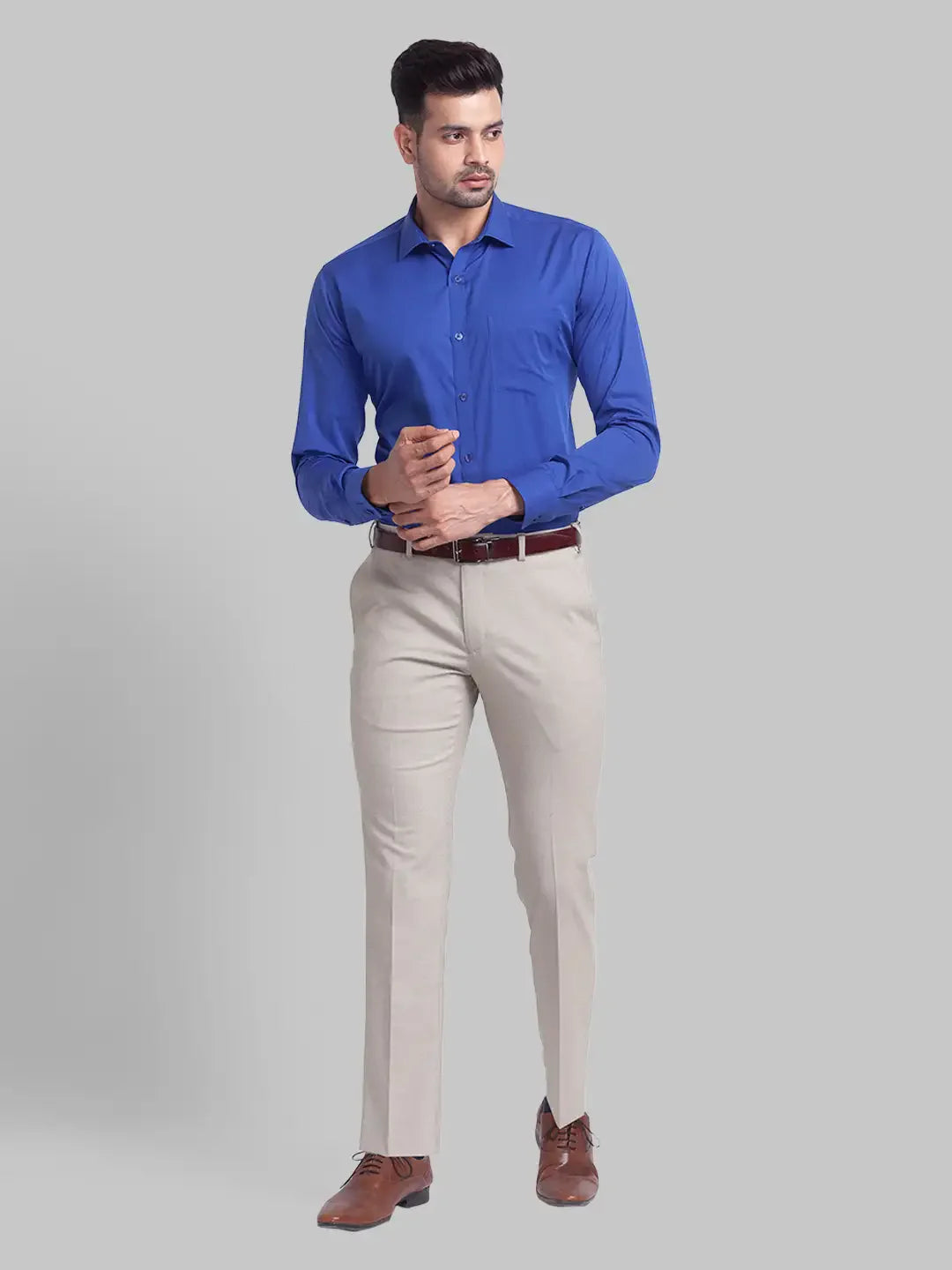 Men Blue Slim Fit Fil-A-Fil Cotton Cut Away Collar Shirts
