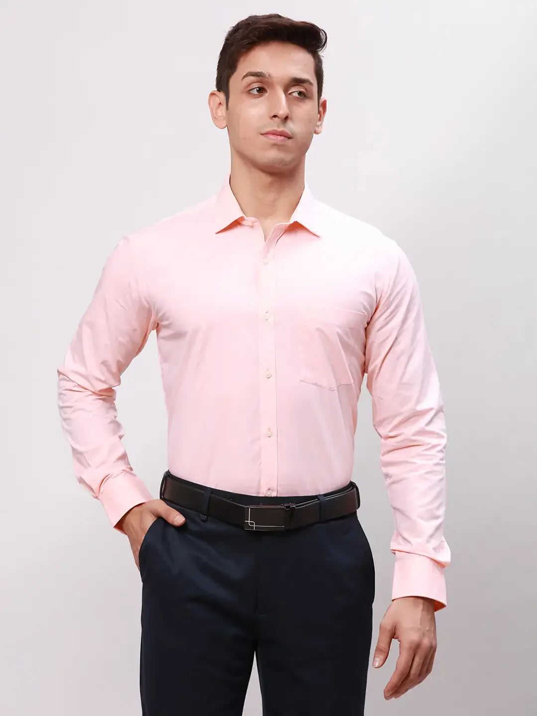 Park Avenue Men Orange Solid Slim Fit Cotton Shirt