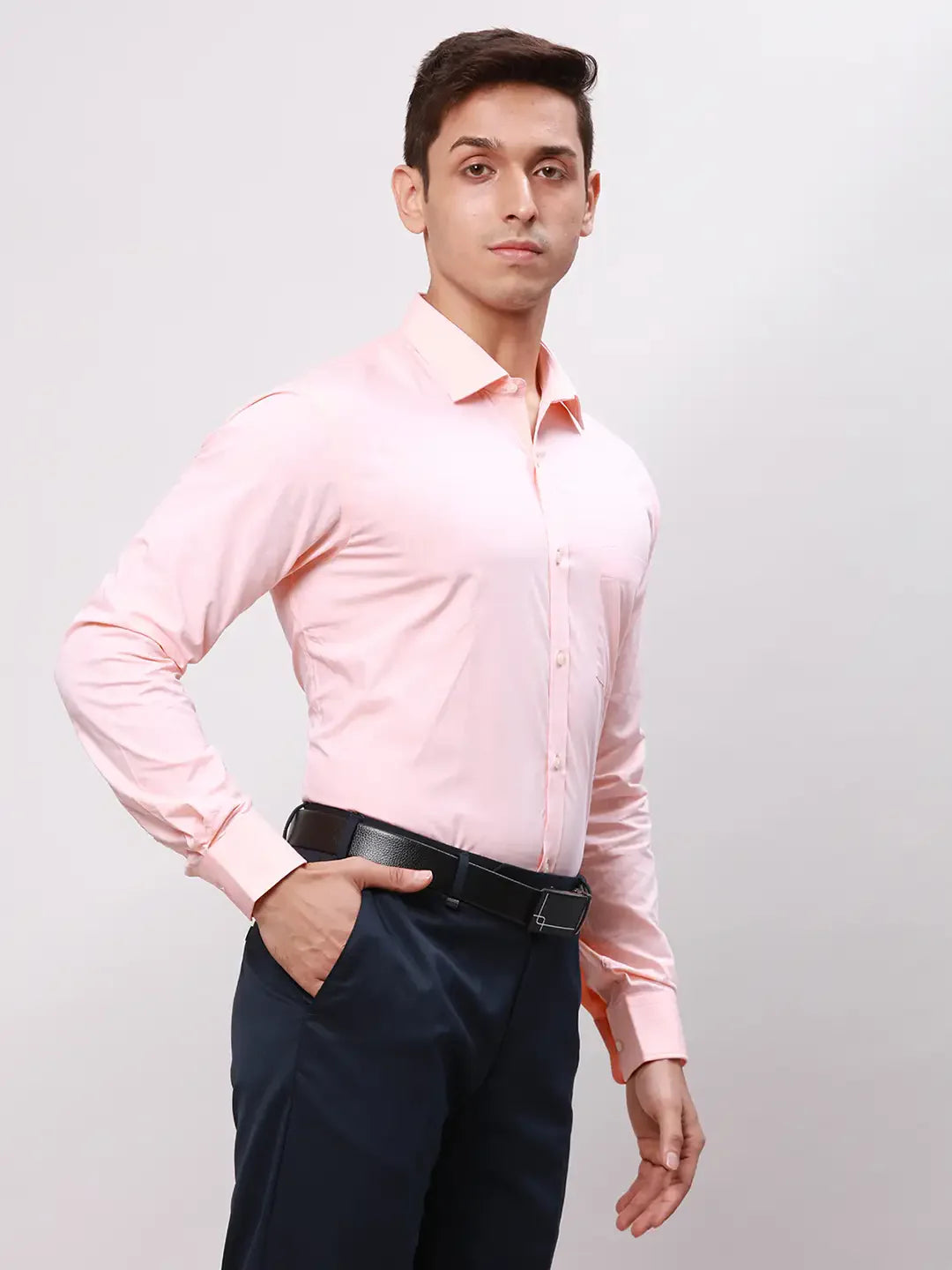 Park Avenue Men Orange Solid Slim Fit Cotton Shirt