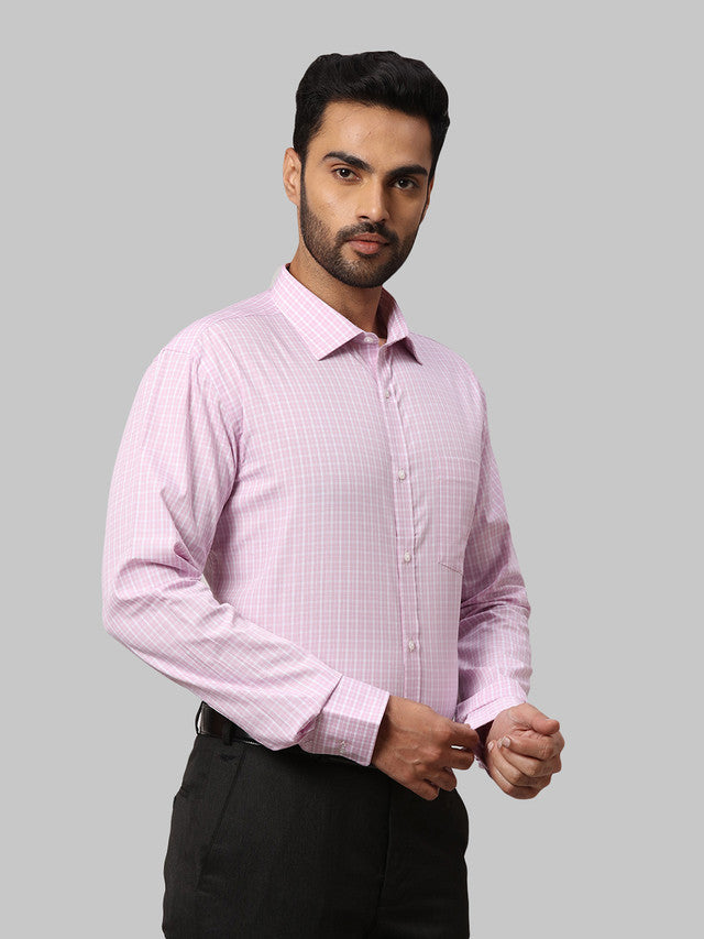 Park Avenue Men Pink Checkered Slim Fit Cotton Formal Shirt