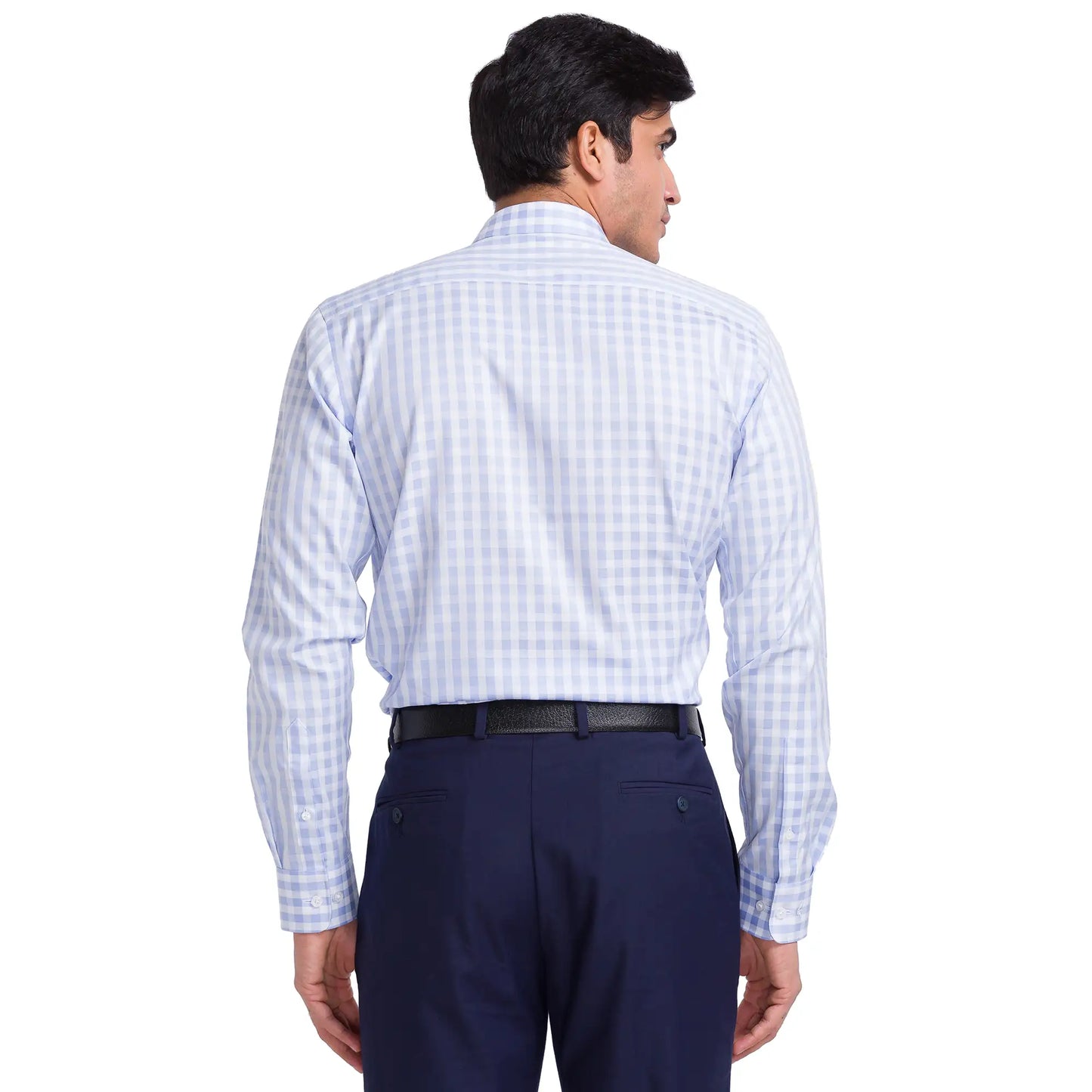 Men Blue Slim Fit Checks Cotton Cut Away Collar Shirts