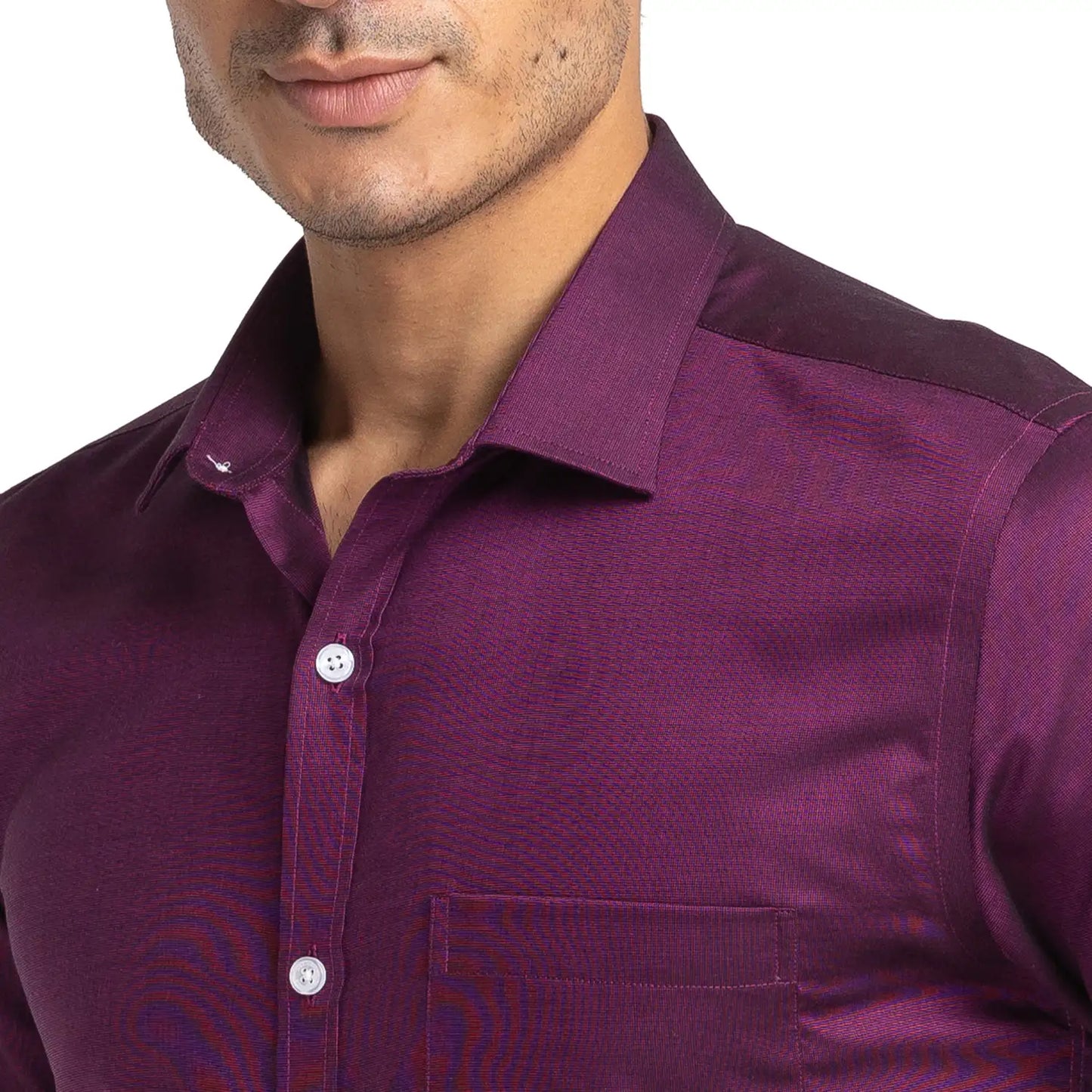 Men Violet Slim Fit Structure Cotton Cut Away Collar Shirts
