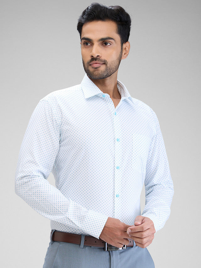 Park Avenue Blue Printed Slim Fit Cotton Formal Shirt