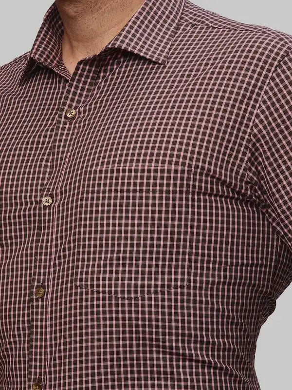 Men Brown Slim Fit Checks Cotton Shirts