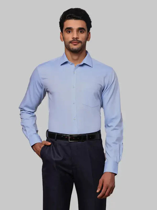 Men Blue Slim Fit Structure Cotton Shirts
