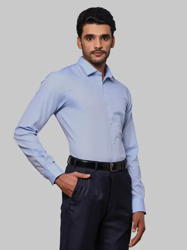 Men Blue Slim Fit Structure Cotton Shirts