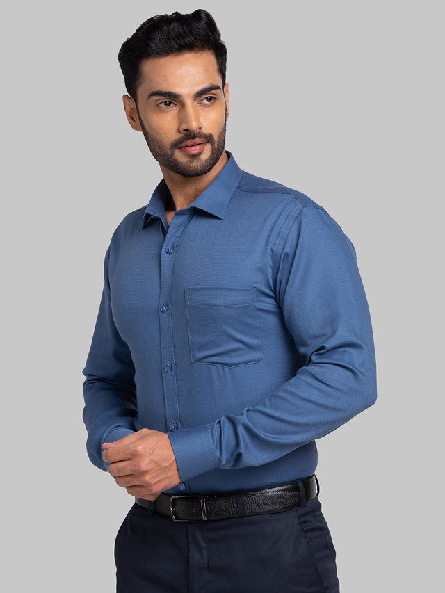 Park Avenue Men Blue Self Design Slim Fit Full Sleeve Semi Cut Away Collar Shirt