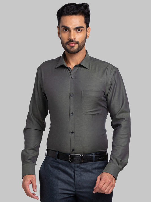 Park Avenue Men Green Self Design Slim Fit Full Sleeve Semi Cut Away Collar Shirt