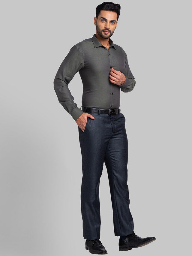 Park Avenue Men Green Self Design Slim Fit Full Sleeve Semi Cut Away Collar Shirt