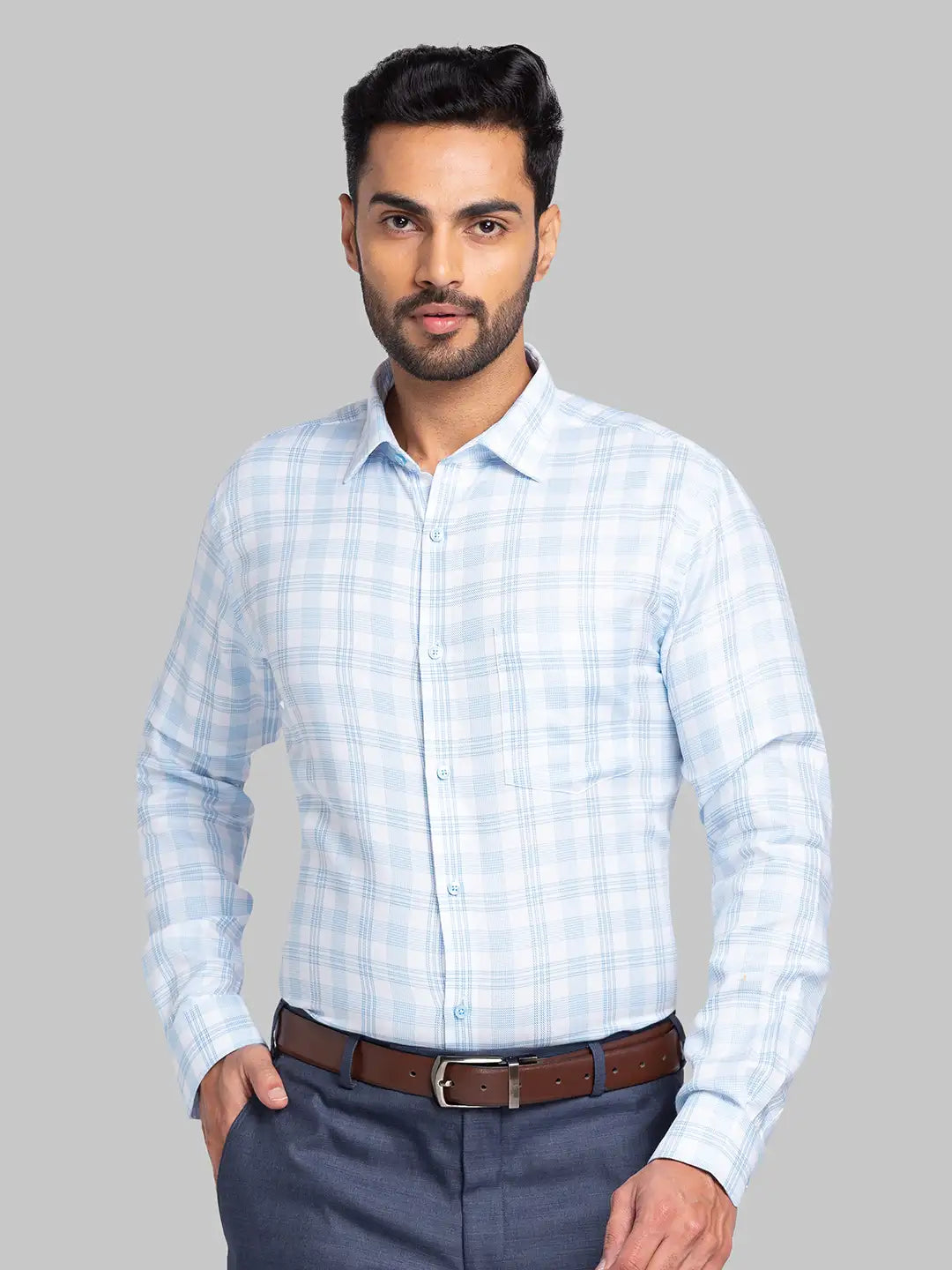 Men Blue Slim Fit Checks Cotton Shirts