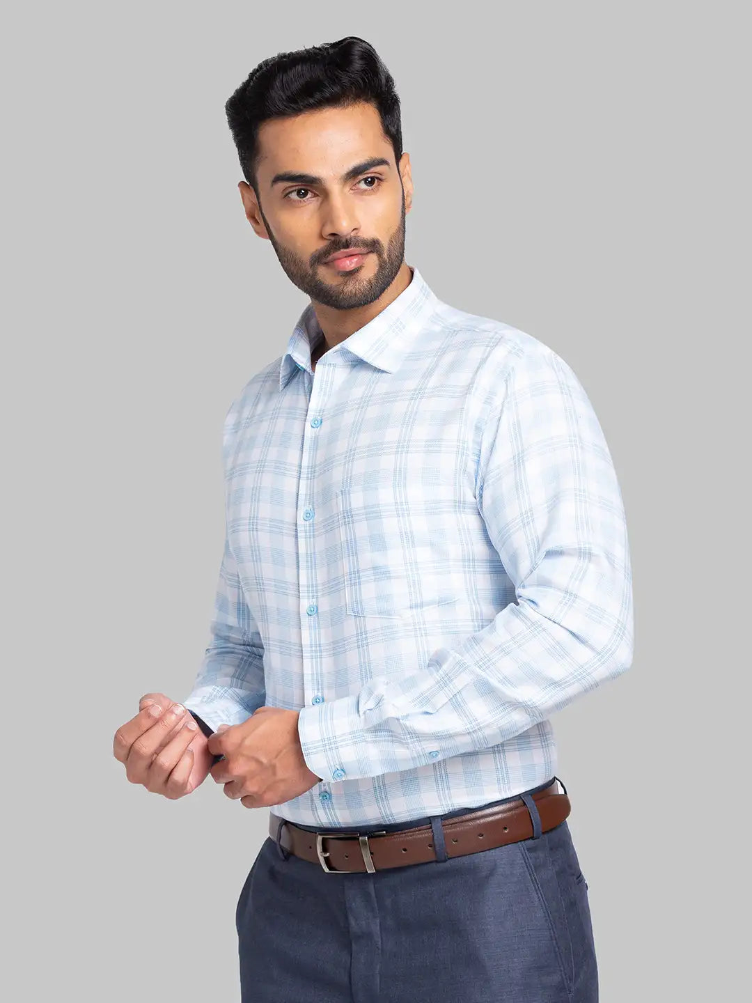 Men Blue Slim Fit Checks Cotton Shirts
